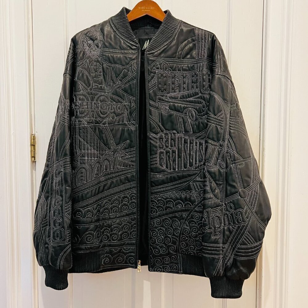 Vintage Max Usa America Cities Embroided Leather Jacket 2xl Hip Hop Rare Y2k — image 2 of 8